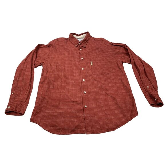 Columbia Mens Large Red Plaid Gingham Print Long Sleeve Button-Down Shirt Fishin - Picture 1 of 11